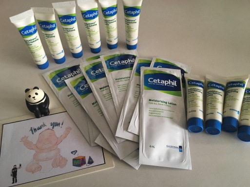 sachets and tubes of Cetaphil moisturizing lotion!